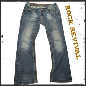 Easy Bootcut ROCK REVIVAL Leah Jeans Fleur de Lis Flap Pockets Women's Size 28